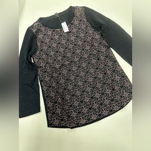 NWT J.crew women’s top size S black embroidered floral tee shirt A6835
